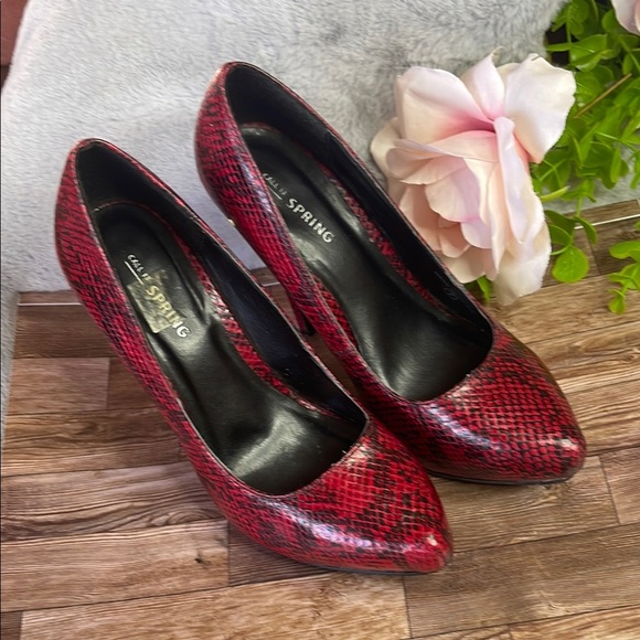 Call It Spring Red Snakeskin Heels - Picture 1 of 13